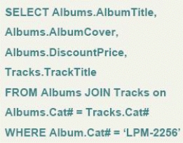 In the query illustrated in the accompanying figure,the (SELECT) command is used to link the Albums and Tracks tables._________________________