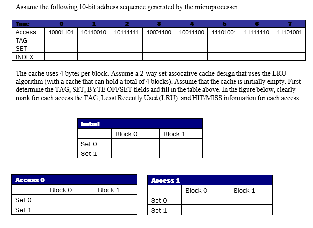     B. Derive the hit ratio for the access sequence in Part A.<div style=padding-top: 35px> 