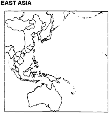 Instructions: Please use this outline map of East Asia to answer the question(s). On a map of East Asia,note the following sites: Midway Island,Iwo Jima,Okinawa,Tokyo,Hiroshima,and Nagasaki.