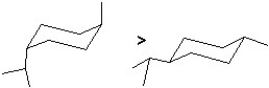 <strong>Find the answer that has correct both the two structures of cis-1-isopropyl-4-methylcyclohexane and their relative stability (stability is indicated with > meaning more stable than).</strong> A) B) C) D)