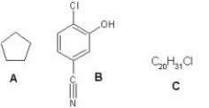 <strong>What is the degree of unsaturation for the following compounds? </strong> A)For A the degree of unsaturation is 1,for B is 6 and for C is 5. B)For A the degree of unsaturation is 1,for B is 5 and for C is 6. C)For A the degree of unsaturation is 0,for B is 6 and for C is 5. D)For A the degree of unsaturation is 1,for B is 6 and for C is 4. E)For A the degree of unsaturation is 1,for B is 4 and for C is 5.