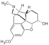 What class of amine is found in the analgesic codeine (shown below)?