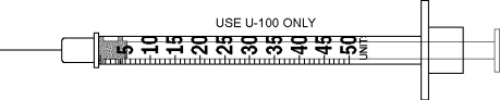 Draw an arrow to point to the volume that corresponds to the dose to be administered with the given equipment. Administer 36 units.