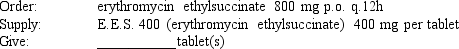 Given: Compute the amount of medication you will give to administer one dose of the following medication orders. Assume all tablets are scored, when necessary. The problems and drug orders are presented for practice only, and actual prescribed dosages will vary according to a patient's age, condition, reaction, additional medications, and other factors.