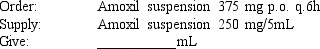 Given: Compute the amount of medication you will give to administer one dose of the following medication orders. Assume all tablets are scored, when necessary. The problems and drug orders are presented for practice only, and actual prescribed dosages will vary according to a patient's age, condition, reaction, additional medications, and other factors.