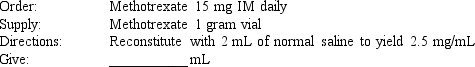 Given: Compute the amount of medication that will be given to administer one dose of the following medication orders by using a proportion to obtain your answers. Round all parenteral administration orders that are over 1 mL to one decimal place. Round all parenteral administration orders under 1 mL to two decimal places. Do not include zeros at the end of decimal numbers. The problems and drug orders are presented for practice only, and actual prescribed dosages will vary according to a patient's age, condition, reaction, additional medications, and other factors.