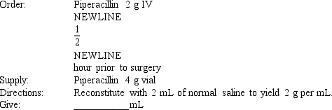Given: Compute the amount of medication that will be given to administer one dose of the following medication orders by using a proportion to obtain your answers. Round all parenteral administration orders that are over 1 mL to one decimal place. Round all parenteral administration orders under 1 mL to two decimal places. Do not include zeros at the end of decimal numbers. The problems and drug orders are presented for practice only, and actual prescribed dosages will vary according to a patient's age, condition, reaction, additional medications, and other factors.