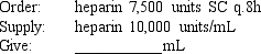 Given: Compute the amount of medication that will be given to administer one dose of the following medication orders using the ratio-proportion method to obtain your answers. Assume all tablets are scored, when necessary. Round all parenteral administration orders that are over 1 mL to one decimal place. Round all parenteral administration orders under 1 mL to two decimal places. Do not include zeros at the end of decimal numbers. The problems and drug orders are presented for practice only, and actual prescribed dosages will vary according to a patient's age, condition, reaction, additional medications, and other factors.