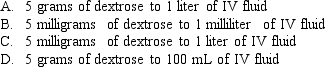 What is the ratio of the weight of dextrose to the volume of IV fluid in D<sub>5</sub>W?