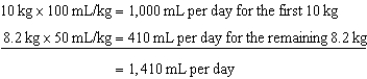 Note: If 18 kg is used instead of 18.2 kg, the answer is 1400 mL per day.