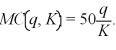Spacely Sprockets' short-run cost curve is: where q is the number of Sprockets produced and K is the number of robot hours Spacely hires.Currently,Spacely hires 10 robot hours per period.The short-run marginal cost curve is: If Spacely receives $250 for every sprocket he produces,what is his profit maximizing output level? Calculate Spacely's profits.