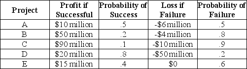 Scenario 5.7: As president and CEO of MegaWorld industries,Natasha must decide on some very risky alternative investments.Consider the following: -Refer to Scenario 5.7.As a risk-neutral executive,Natasha