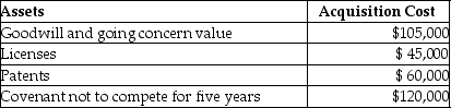 <strong>On January 1,2014,Charlie Corporation acquires all of the net assets of Rocky Corporation for $2,000,000.The following intangible assets are included in the purchase agreement: What is the total amount of amortization allowed in 2014?</strong> A)$15,000 B)$22,000 C)$31,000 D)$38,000