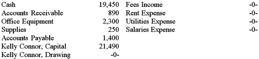 The accounts and balances for Paw Prints Pet Sitters on November 1 are provided below. The following transactions occurred during the month of November. a.Collected $350 from credit customers b.Issued a check for $700 for rent c.Paid $1,900 for salaries d.The owner withdrew $500 in cash for personal expenses e.Issued a check for $200 to pay the monthly utility bill f.Received $2,845 in cash for services performed g.Purchased office equipment for $1,350 on credit Using the information shown,prepare an income statement,statement of owner's equity,and balance sheet for Paw Prints Pet Sitters for the month ended November 30,2016.