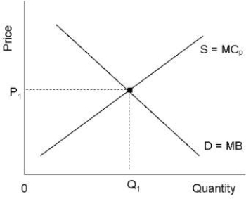 <strong>The diagram below shows demand and supply curves for some perfectly competitive market. FIGURE 16- 2 For a production process that involves a positive externality,it is true that</strong> A)marginal social cost is more than marginal private cost. B)a subsidy to producers could increase production to the socially optimal level. C)a per unit tax could be imposed on the producer to achieve the socially optimal level of production. D)marginal social benefit is less than marginal private benefit. E)without government intervention the market will produce too much of this good.