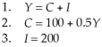 Consider the following information concerning an economy with demand-determined output.There is no government or foreign trade. TABLE 21-7 -Refer to Table 21-7.The simple multiplier in this economy is