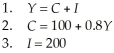 Consider the following information for an economy with demand-determined output and a constant price level.There is no government or foreign trade. TABLE 21-8 -Refer to Table 21-8.This economy's equilibrium level of national income is