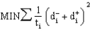 <strong>What is the meaning of the t<sub>i</sub> term in this objective function for a goal programming problem? </strong> A)The time required for each decision variable. B)The percent of goal i met. C)The coefficient for the i<sup>th</sup> decision variable D)The target value for goal i.