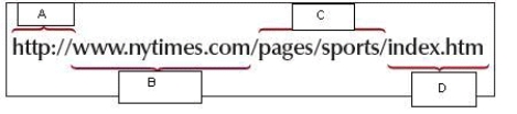 <strong> In the figure above, ____ is part of the path.</strong> A) :// B) pages/ C) index D).com