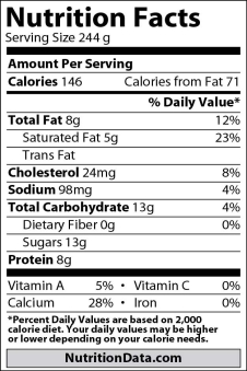 <strong>Below is a nutrition facts label for one cup of whole cow's milk. Which of the following is most abundant by weight in one cup of whole milk? (1000 mg = 1 g)  </strong> A)the total amount of lipids B)polysaccharides C)monosaccharides D)protein <div style=padding-top: 35px> 