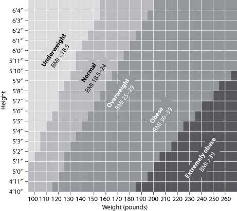 <strong>  A normal BMI (body mass index)for a person who is 6' 1 and weighs 150 pounds would be</strong> A)approximately 18.5-20. B)approximately 23-24. C)approximately 17.5-18.5. D)approximately 25-26. <div style=padding-top: 35px> 