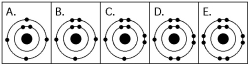<strong> Which drawing in the figure above is of the electron configuration of a sodium ₁₁Na⁺ ion?</strong> A) A B) B C) C D) D E) E