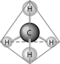 <strong> What causes the shape of the molecule shown above?</strong> A) the configuration of the 2 p orbitals in the carbon atom B) the configuration of the 1 s orbital in the carbon atom C) the configuration of the sp hybrid orbitals of the electrons shared between the carbon and hydrogen atoms D) the packing of the carbon and hydrogen atoms in a crystal lattice E) hydrogen bonding configurations between the carbon and hydrogen atoms