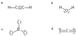 <strong>Which molecule(s)is/are likely to be a gas at room temperature due to a lack of attraction to another molecule of its own kind? </strong> A) a,b,and c B) a,c,and d C) b D) c and d