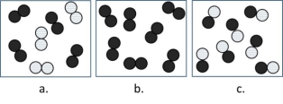 <strong>Which picture BEST represents a homogeneous mixture? </strong> A) a. B) b. C) c. D) All of these pictures represent a homogeneous mixture.