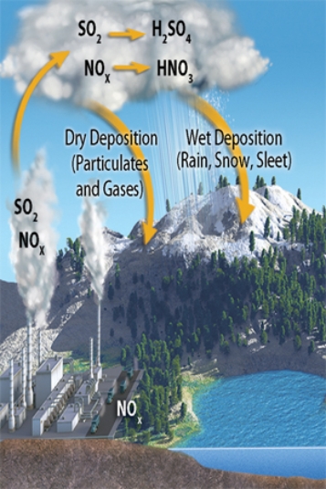 The diagram below reminds us that NO<sub>x</sub> reacts with water to produce nitric acid (HNO<sub>3</sub>), an important component of