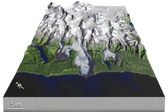 <strong>What type of glacier is shown below on the gently sloping land near the coastline? </strong> A)tropical coast glacier B)shoreline glacier C)piedmont glacier D)continental ice sheet