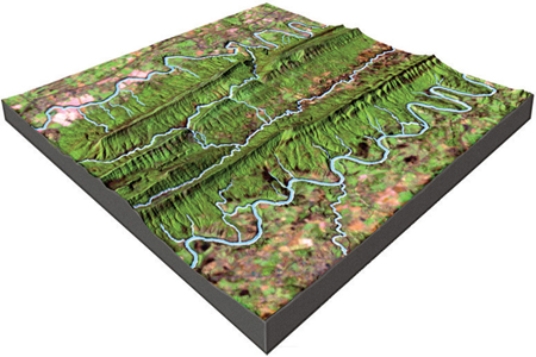 <strong>What is the mostly likely setting for this drainage pattern? </strong> A)The rocks have a relatively equal resistance to erosion. B)Drainages have followed a series of fractures that branch off of one another. C)The area has folded or faulted rocks with different resistances to erosion. D)A volcano once existed here but has been partly eroded away.
