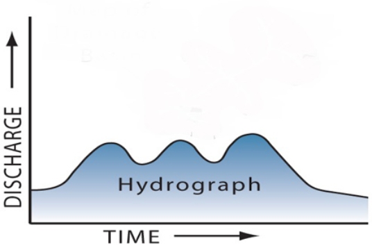 <strong>What is a reasonable interpretation for the flow event recorded by this hydrograph? </strong> A)there were two pulses of runoff because there were two storms B)the drainage basin has several distinct parts C)one pulse could be due to snowmelt and the other to rain D)All of these.