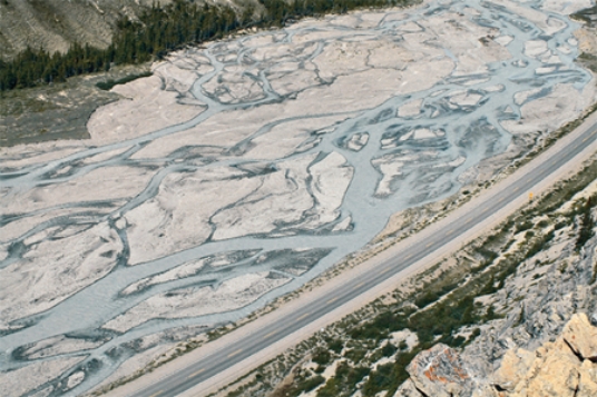 <strong>What type of stream is shown in this photograph? </strong> A)meandering stream B)braided stream C)a stream whose main channel has high sinuosity D)an esker