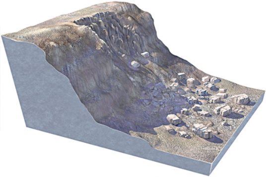 <strong>What type of slope failure is shown in this figure?  </strong> A)rotational slide B)creep C)earth flow D)debris flow E)rock fall <div style=padding-top: 35px> 