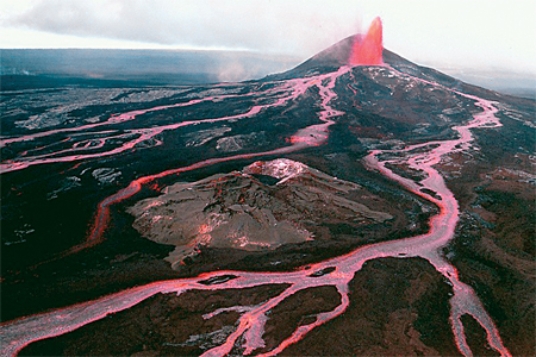 <strong>Shield volcanoes are built up primarily by relatively </strong> A)nonexplosive outpourings of lava. B)explosive ash-forming eruptions. C)high-viscosity dome-forming eruptions.