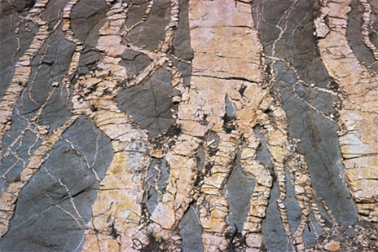 This photograph shows light-colored granite and darker diorite (both igneous rocks).Which of the following statements is true?
