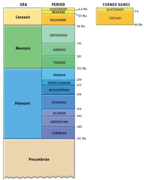 This figure shows the geologic timescale.Which period listed below would be part of the Paleozoic?