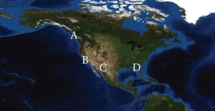  <strong>This region receives the \underline{\text{  most}}    July precipitation due to the clockwise circulation of high pressure supplying warm, moist air:  </strong> A)A B)B C)C D)D <div style=padding-top: 35px>  