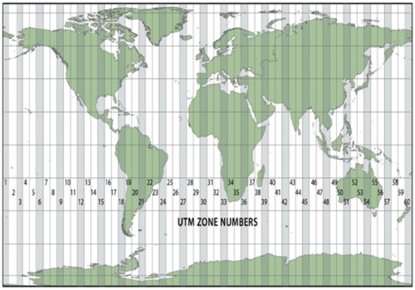 <strong>The map below is showing zone numbers associated with which coordinate system? </strong> A)Universal Transverse Mercator B)State Plane Coordinate System C)Public Land Survey System
