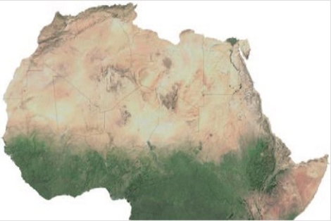 <strong>The semiarid area shown in the figure below,between the green and the tan areas is known as the  </strong> A)Mojave. B)Outback. C)Sahel. D)Sonoran. <div style=padding-top: 35px> 