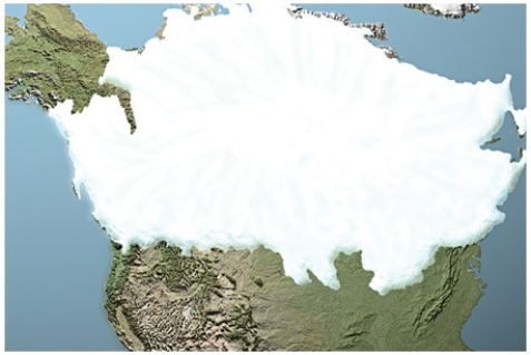 <strong>In the map below,the two ice sheets shown are called the </strong> A)Cordilleran in the west and Laurentide in the east. B)Laurentide in the west and Cordilleran in the east. C)Yukon in the west and Aftonian in the east. D)Sangamon in the west and Icelandic in the east.