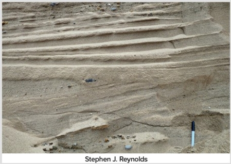 <strong>The main reason that the deposits shown here are sorted and stratified is that the glacier that dropped them was </strong> A)moving very slowly. B)accompanied by running meltwater. C)moving through very soft,erodible bedrock. D)moving through very flat terrain.