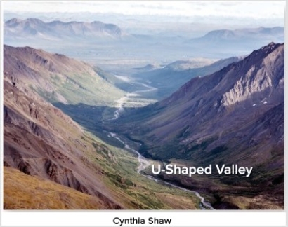 <strong>What carved this U-shaped valley? </strong> A)A rapidly downcutting river B)A slowly downcutting river C)Wind D)Glacier