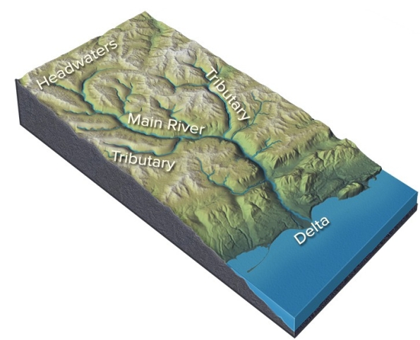 <strong>What typically happens when tributaries join the main river? </strong> A)Channel size increases B)Water velocity increases C)The amount of discharge increases D)Total sediment load increases E)All of these are correct.