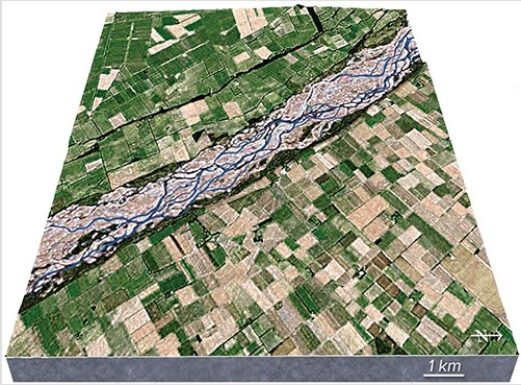 <strong>What type of stream is shown in this figure? </strong> A)Meandering stream B)Braided stream C)A stream whose main channel has high sinuosity D)An esker