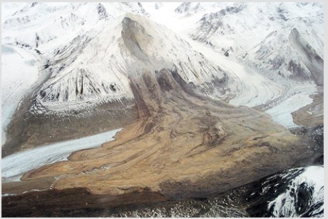 <strong>The main feature shown in this photograph illustrates </strong> A)weathering. B)flooding. C)permafrost. D)slope failure.