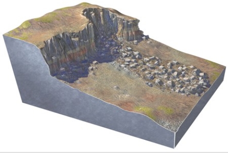 <strong>What type of slope failure is shown in this figure? </strong> A)Rotational slide B)Creep C)Earth flow D)Debris flow E)Rock avalanche