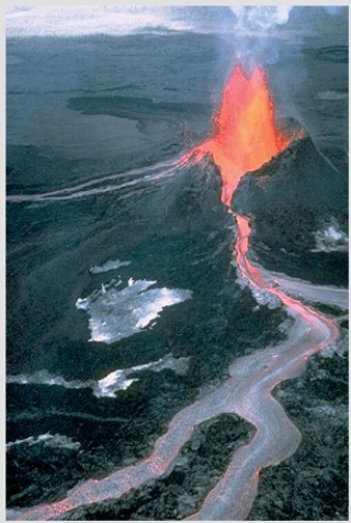 <strong>Which of the following are characteristics of actively erupting volcanoes? </strong> A)Glowing orange lava flowing downhill. B)Fragments of molten rock blasting into the air. C)Billowing clouds of ash rising into the air. D)All of these are correct.