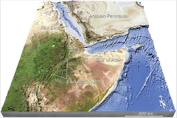 <strong>Which of the following happened to form the features in this region? </strong> A)Formation of a continental hot spot B)Continental rifting C)Seafloor spreading D)Volcanism that produced new land E)All of these are correct.